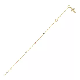 14k Tri Color Gold Anklet with Cross