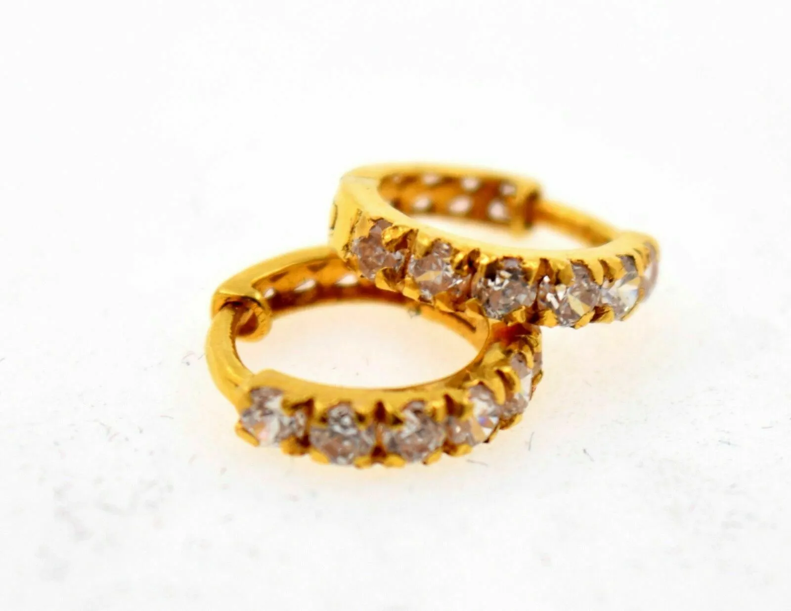 22k 22ct Solid Gold FANCY ZIRCONIA TINY HOOP BALI EARRING WITH Stone mf