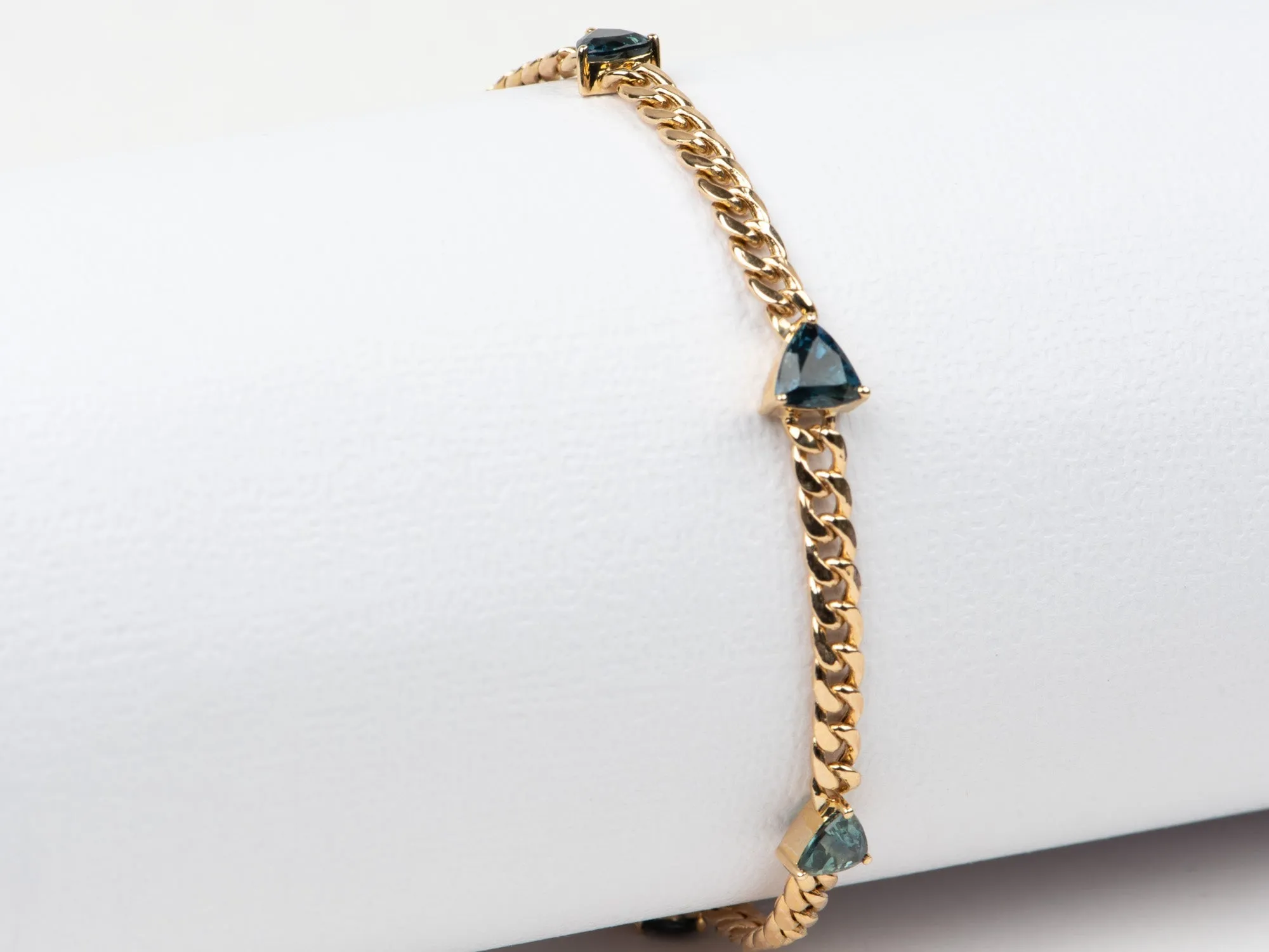 3.12ct Teal Blue Sapphire on Miami Cuban Link Chain 14K Gold Bracelet R2122