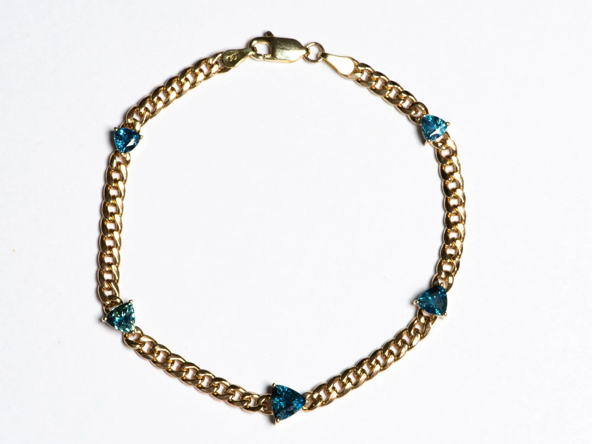 3.12ct Teal Blue Sapphire on Miami Cuban Link Chain 14K Gold Bracelet R2122