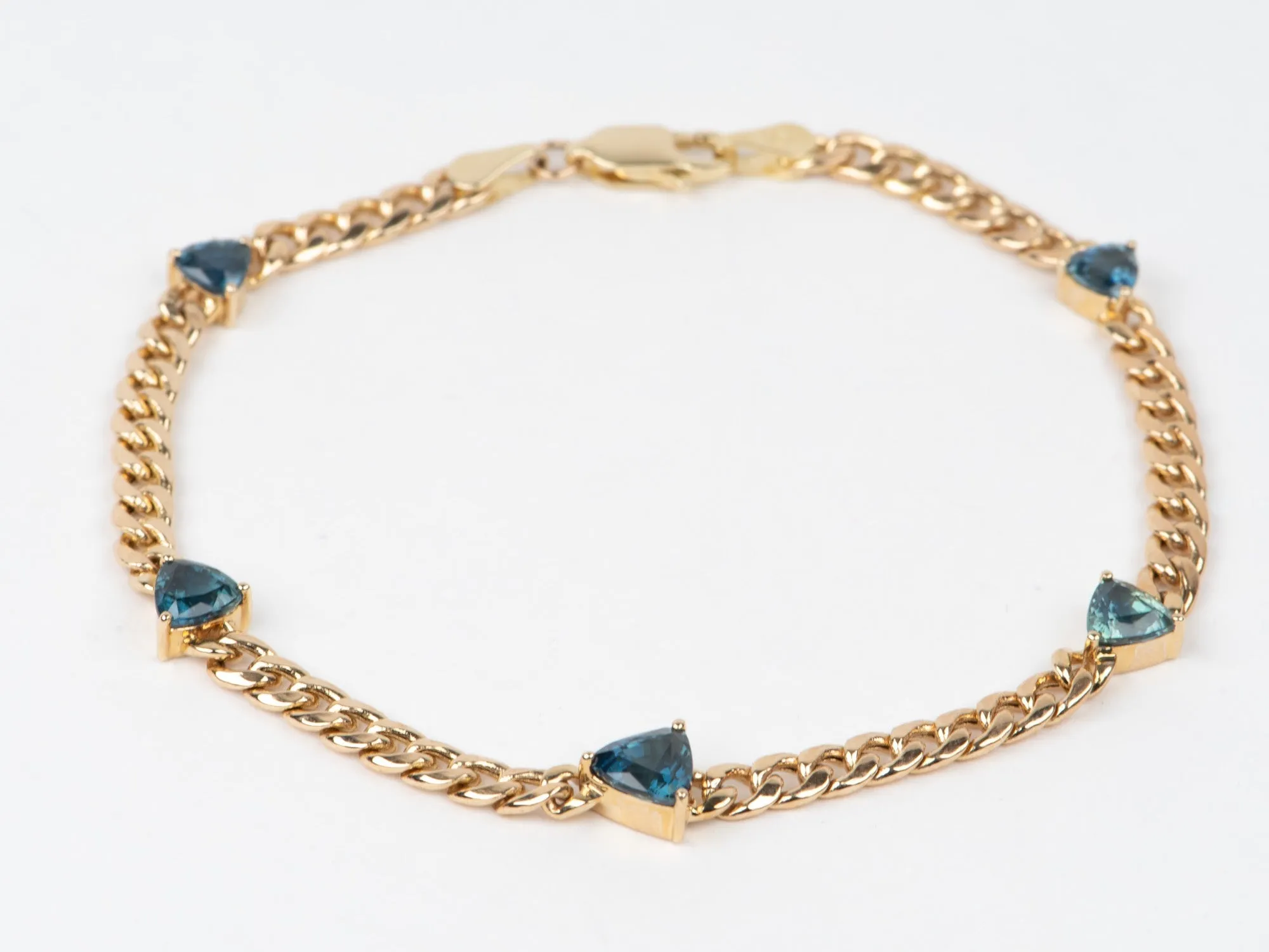 3.12ct Teal Blue Sapphire on Miami Cuban Link Chain 14K Gold Bracelet R2122