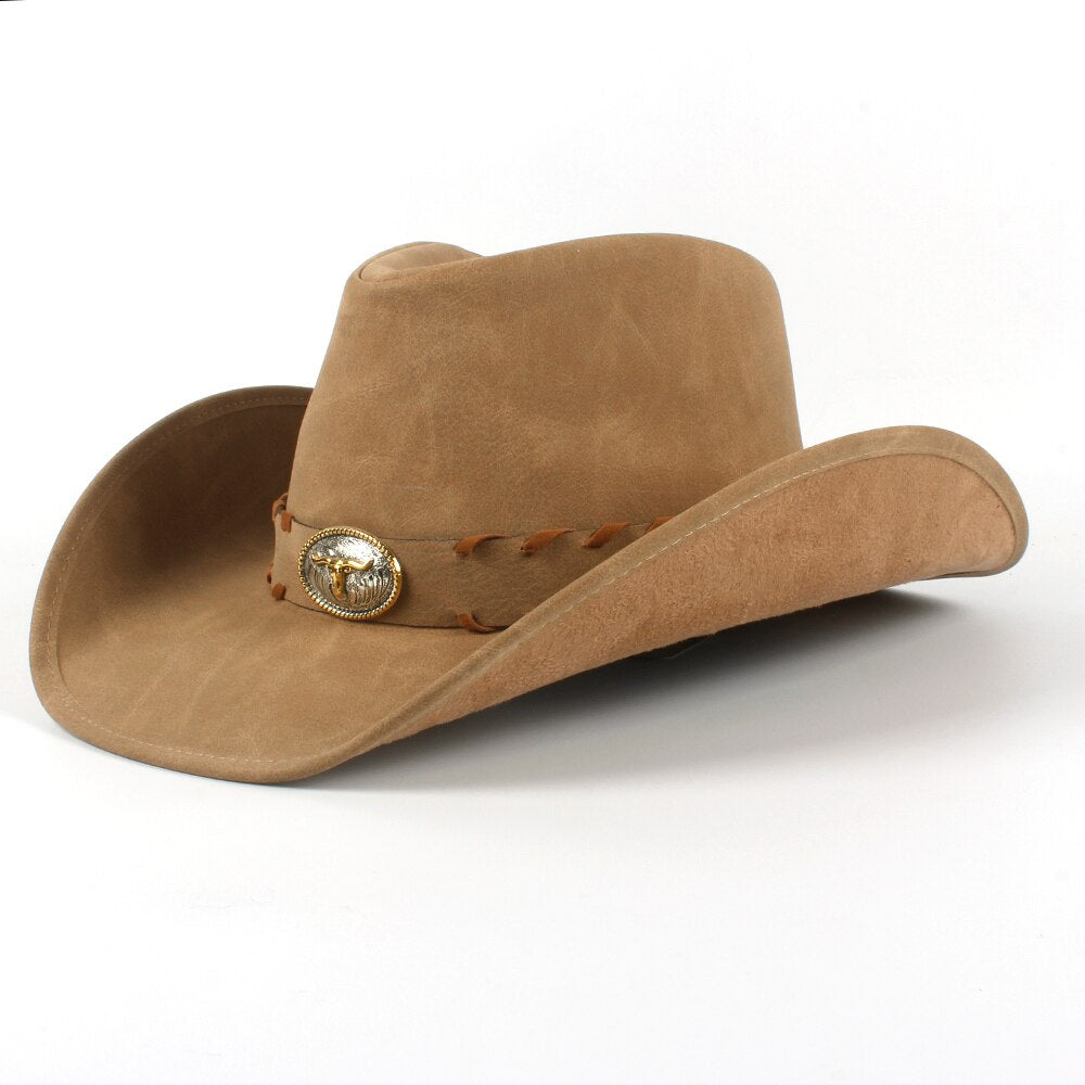 36 Stlye 100% Leather Men Western Cowboy Hat For Gentleman Dad Cowgirl Sombrero Hombre Caps Big Size XXL large head