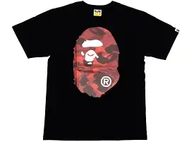 A Bathing Ape Color Camo Big Ape Head Tee in Black/Red