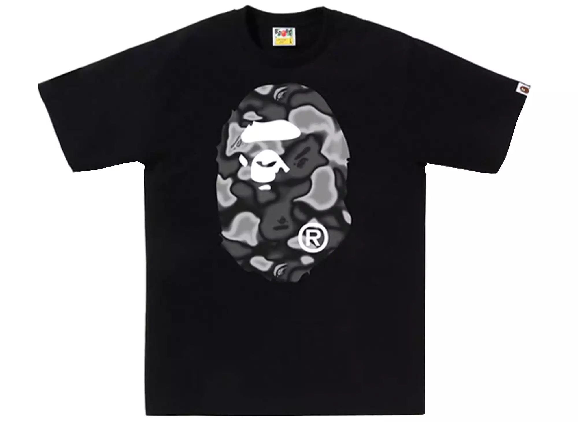 A Bathing Ape Liquid Camo Big Head Ape Tee in Black xld