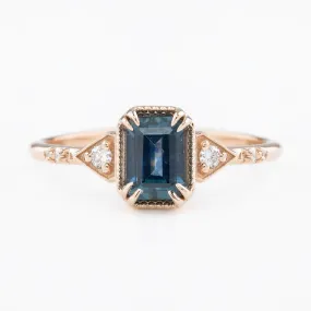 Agatha Ring 1.11ct Deep Teal Blue Emerald Montana Sapphire, 14K Rose Gold (One of a kind)