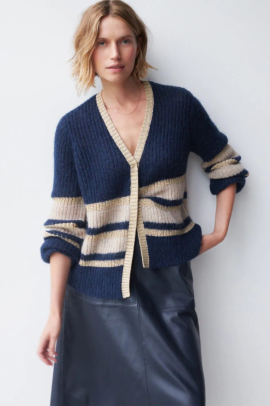 Angela Stripe Cardigan - Midnight/Taupe