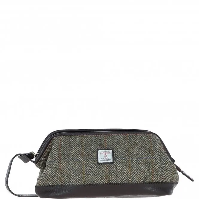 Ashwood Leather x Harris Tweed Unisex Washbag Brown/Green: TW-40-09-BG