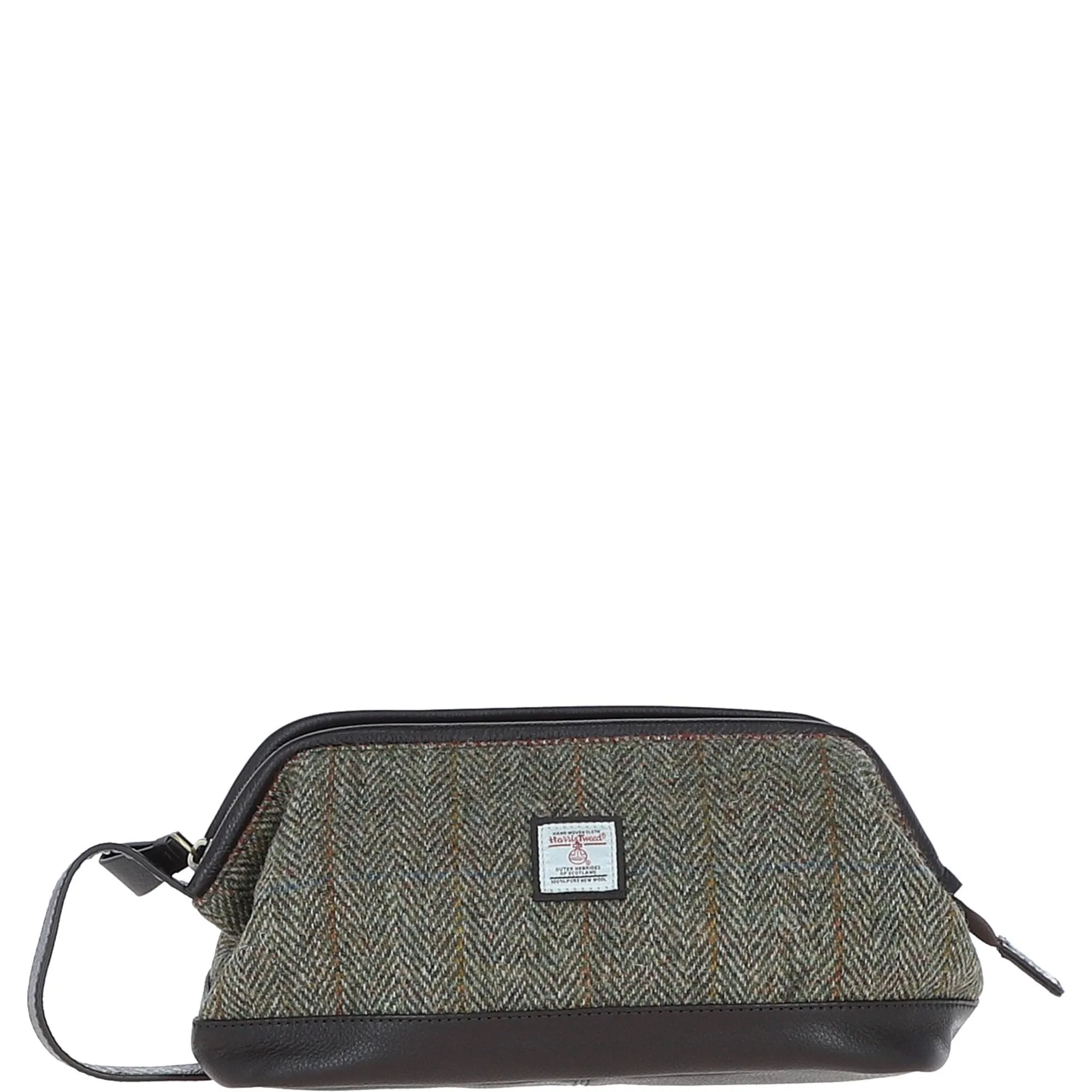 Ashwood Leather x Harris Tweed Unisex Washbag Brown/Green: TW-40-09-BG