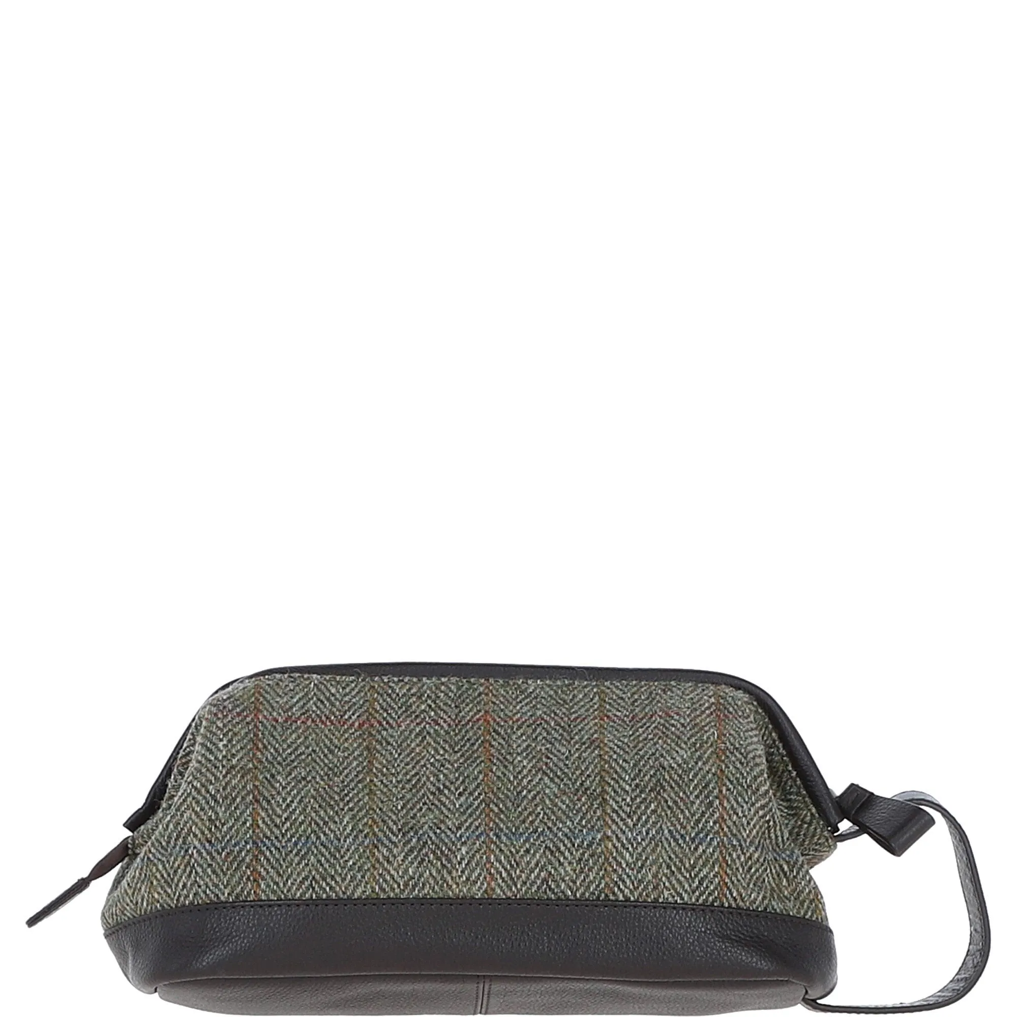 Ashwood Leather x Harris Tweed Unisex Washbag Brown/Green: TW-40-09-BG