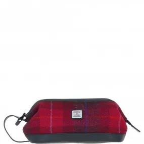 Ashwood Leather x Harris Tweed Unisex Washbag Navy/Pink: TW-40-06-NP