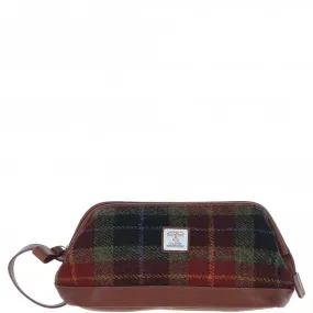 Ashwood Leather x Harris Tweed Unisex Washbag Tan/Green/Red: TW-40-08-TR