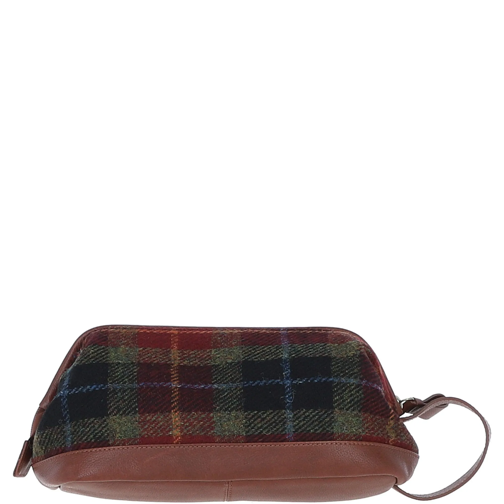 Ashwood Leather x Harris Tweed Unisex Washbag Tan/Green/Red: TW-40-08-TR