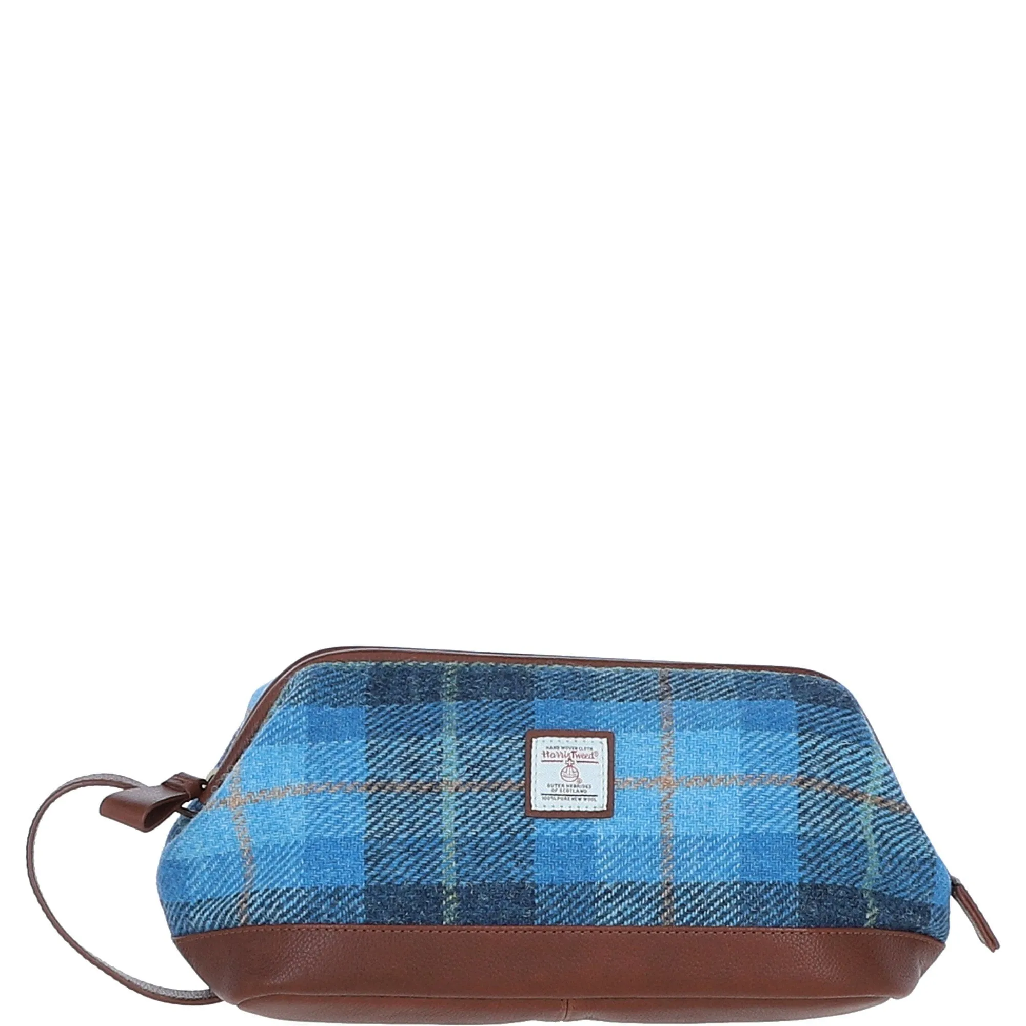 Ashwood Leather x Harris Tweed Unisex Washbag Tan/LT Blue: TW-40-05-TB