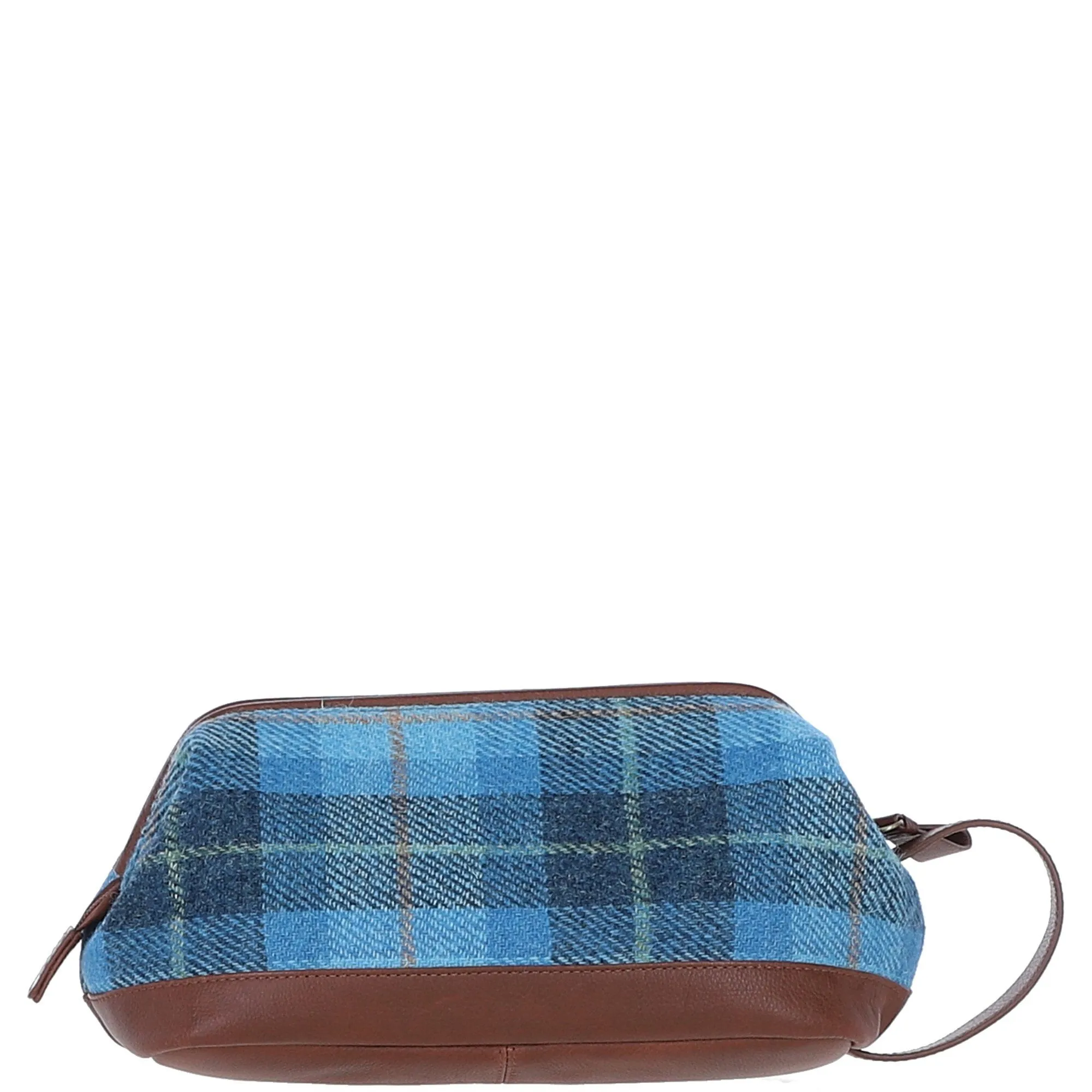 Ashwood Leather x Harris Tweed Unisex Washbag Tan/LT Blue: TW-40-05-TB