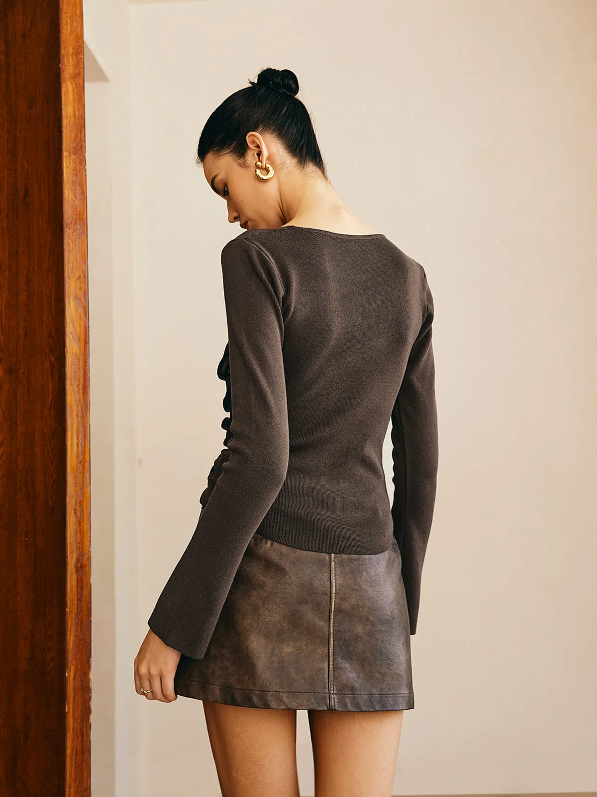 Asymmetrical Pleated Slim Sweater