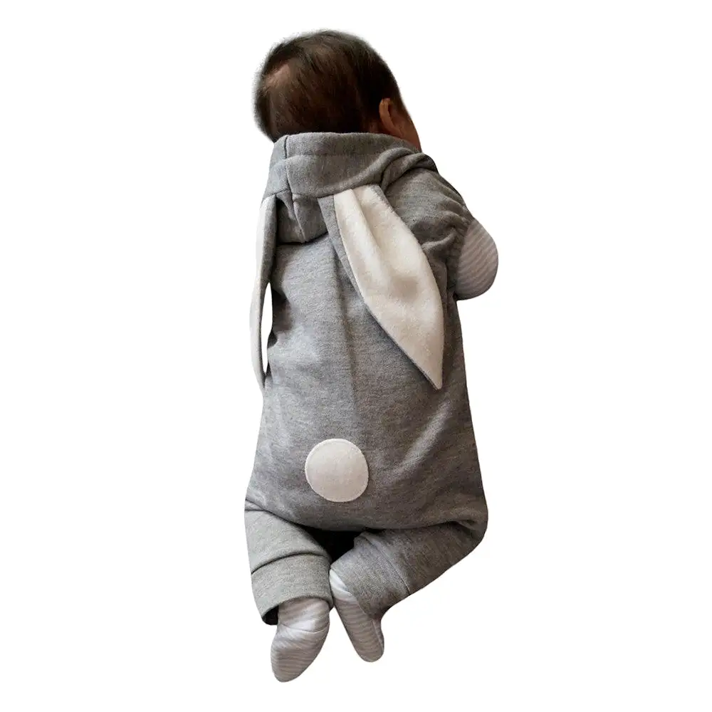 Baby Bunny Zip Front Romper with Decorative Ears and Tail