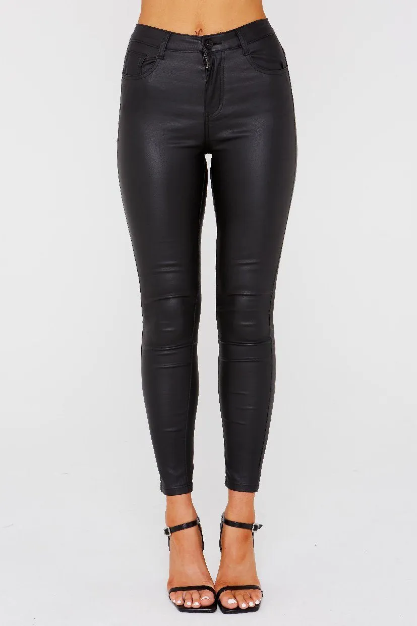 Black PU Coated Skinny Jeans