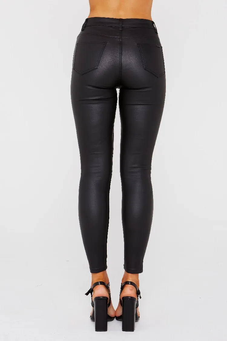 Black PU Coated Skinny Jeans