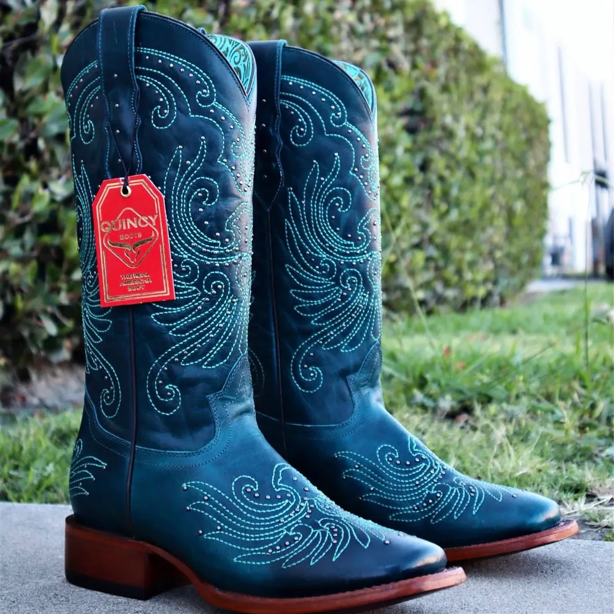 Blue Cowgirl Boots Square Toe