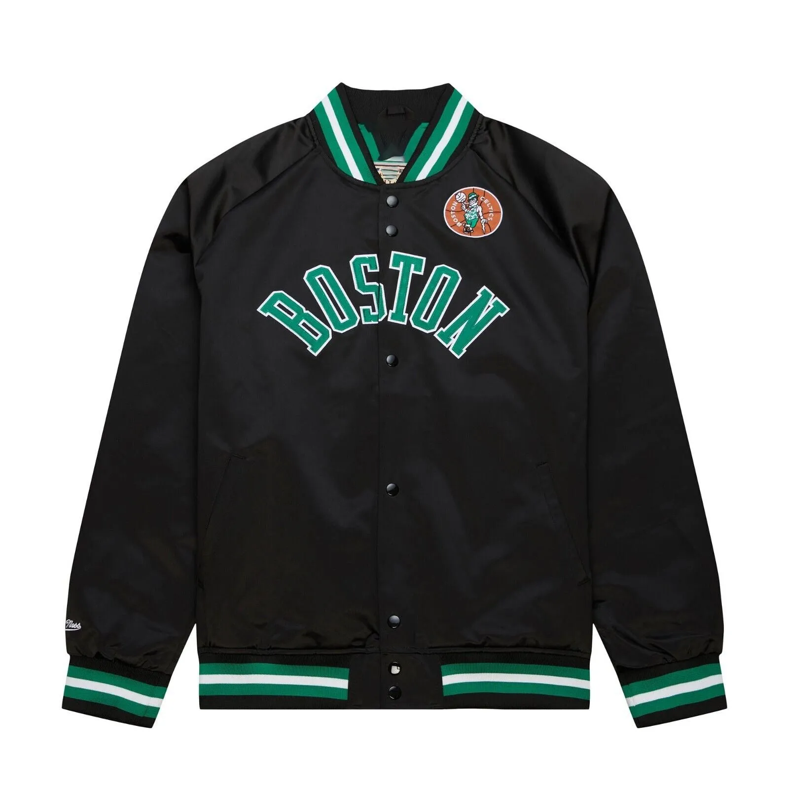 Boston Celtics Mitchell & Ness Black Satin Lightweight Full Snap Jacket