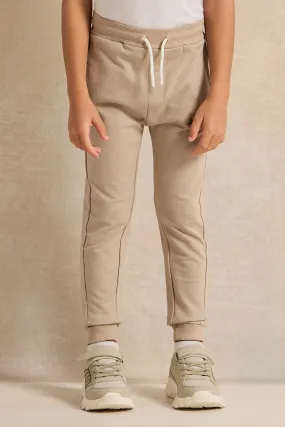 Boys Beige Printed Track Pants