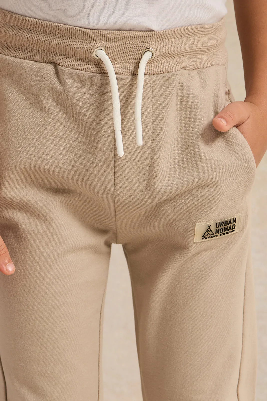 Boys Beige Printed Track Pants