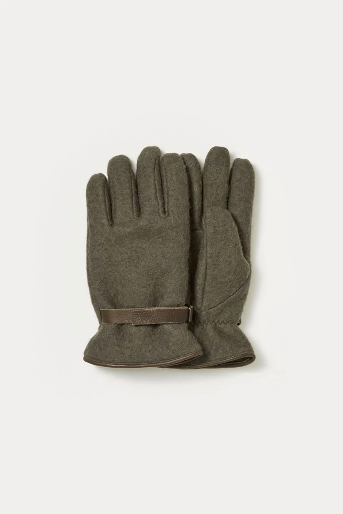 Brushed Alpaca Wool Melton Gloves - Dark Olive