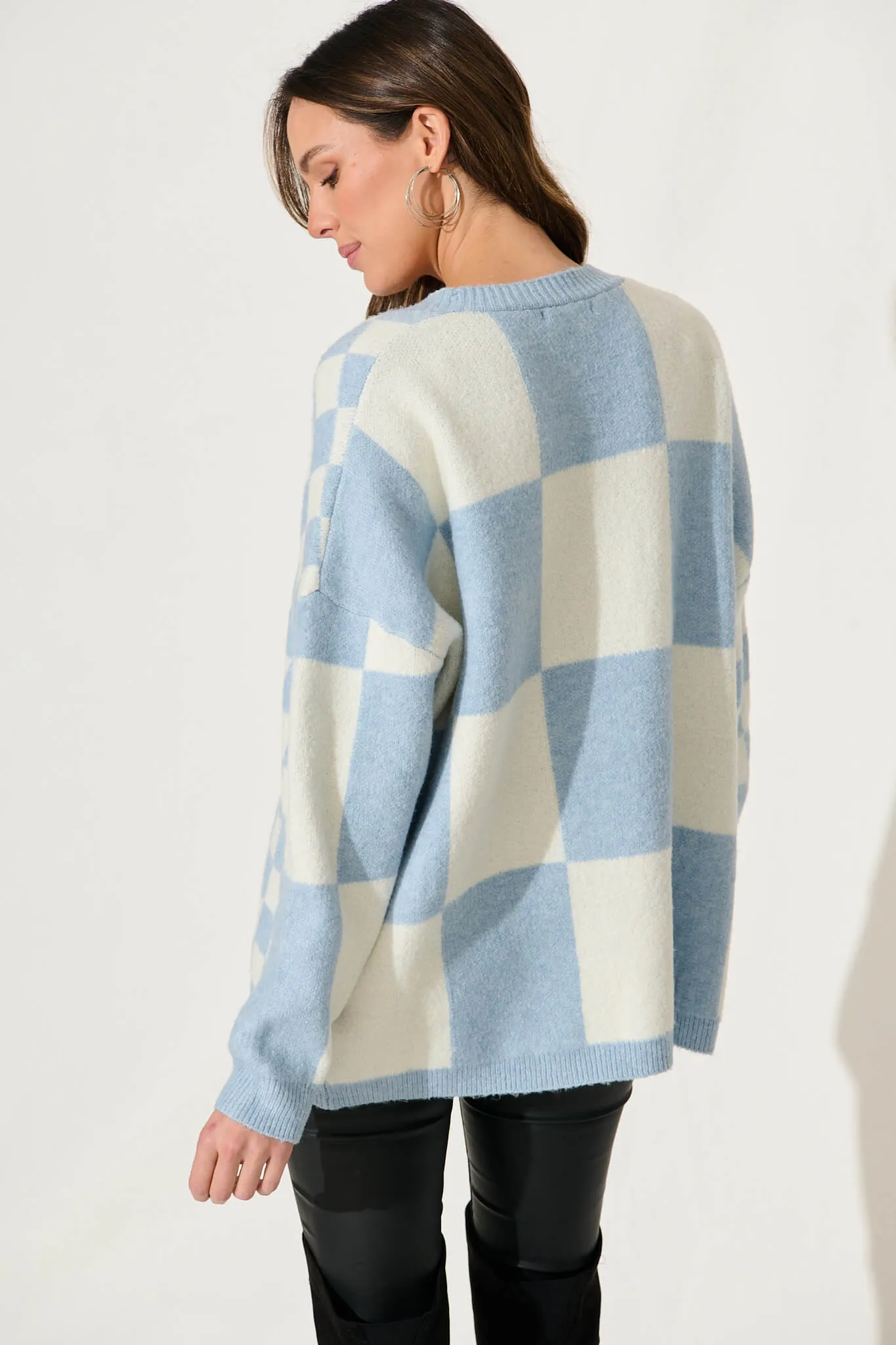 Calina Knit Cardigan In Blue Check