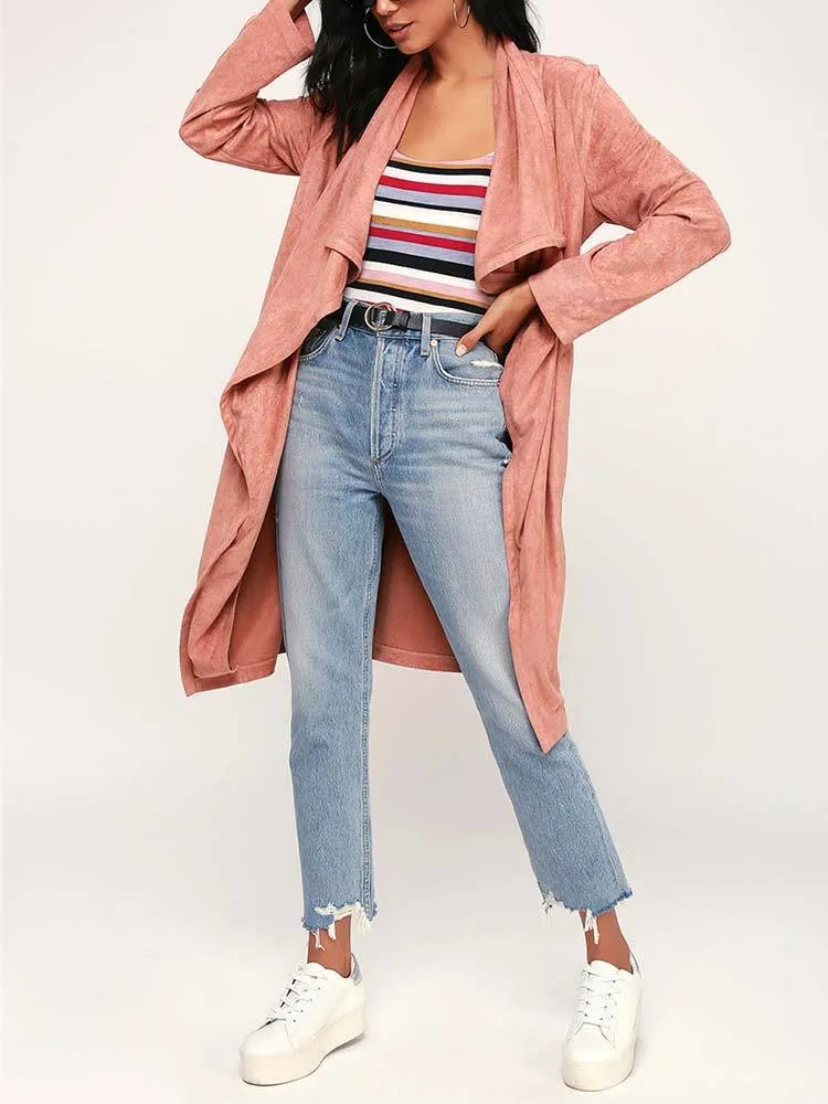 Cardigan Déconracté Ceinture à Taille Manteau d'automne Rose