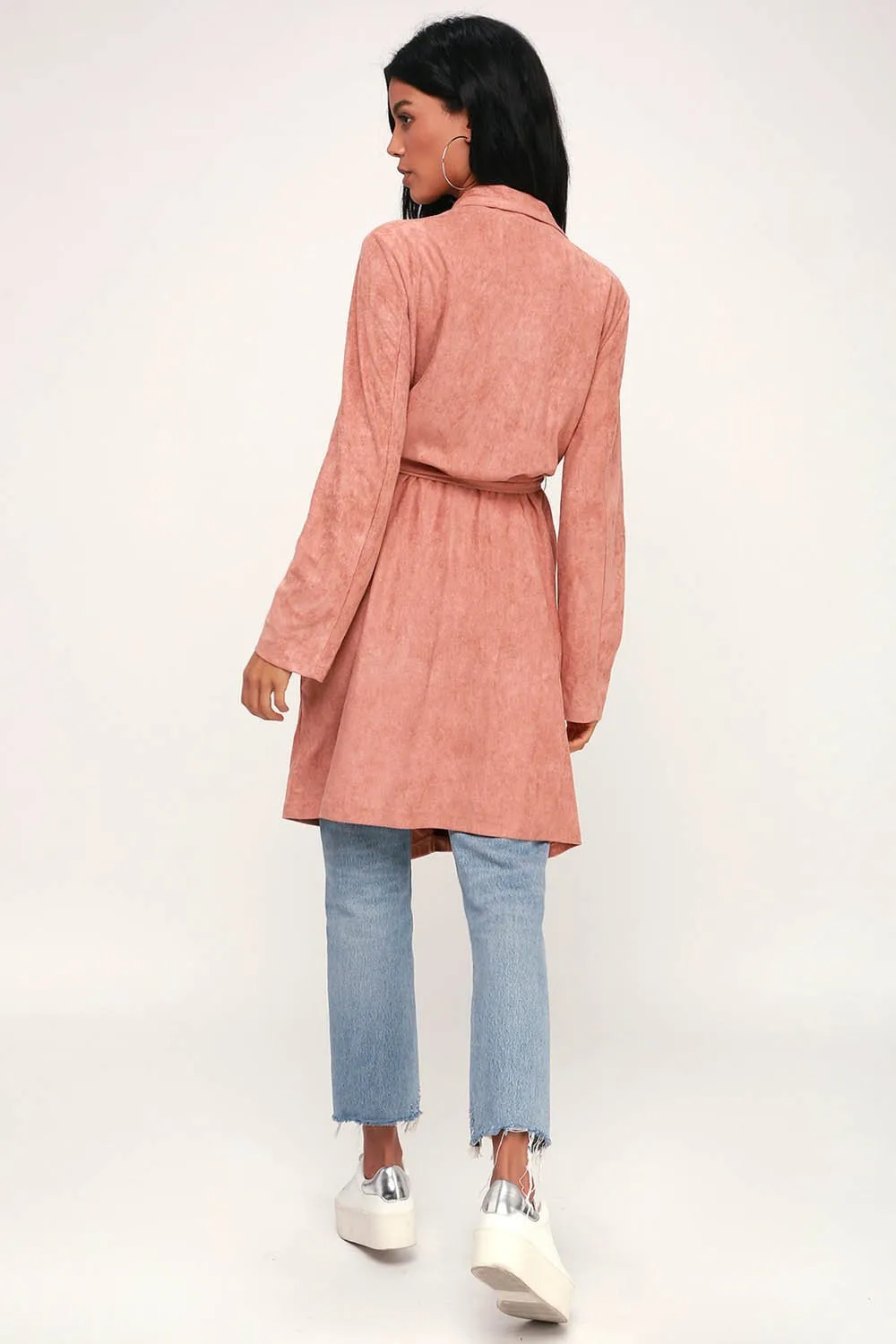 Cardigan Déconracté Ceinture à Taille Manteau d'automne Rose