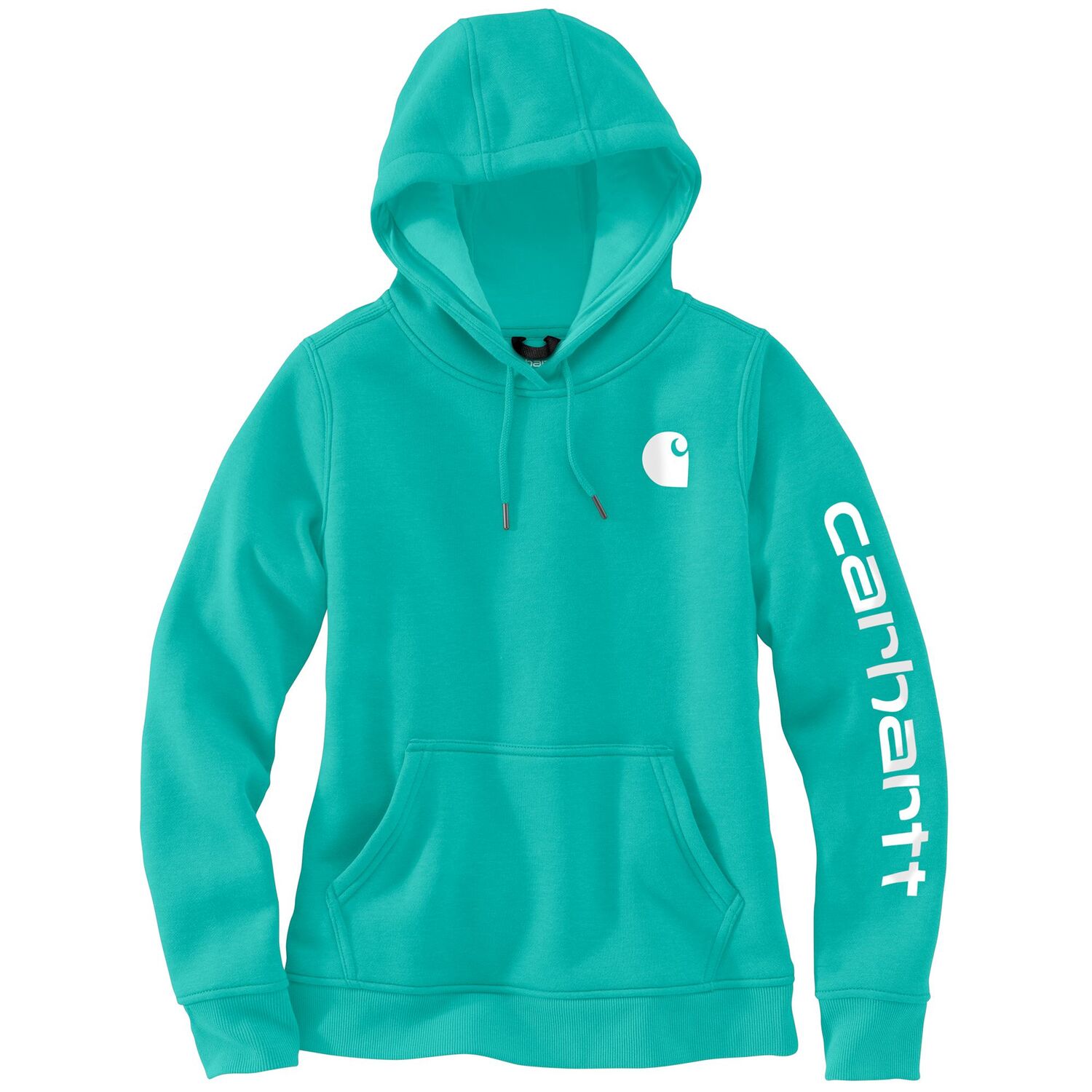 Carhartt Women's Relaxed Fit Midweight Logo Sleeve Graphic Hoodie in Aqua Vintage