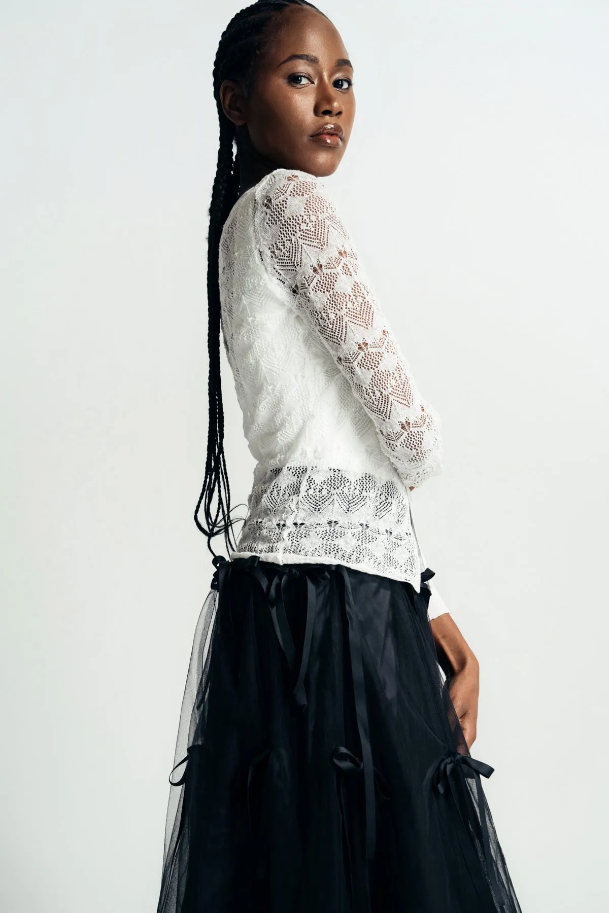 CAROLINE HU | LACE KNIT CARDIGAN