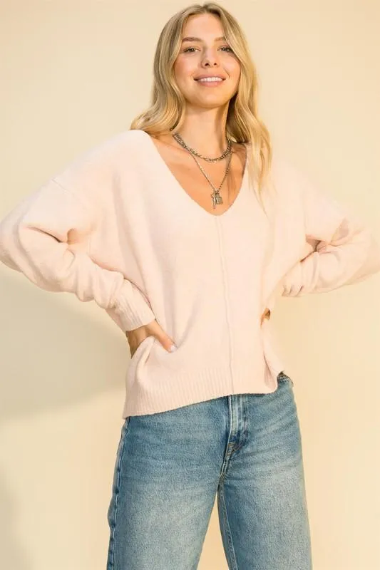 Cheyenne V Neck Sweater - Pale Pink