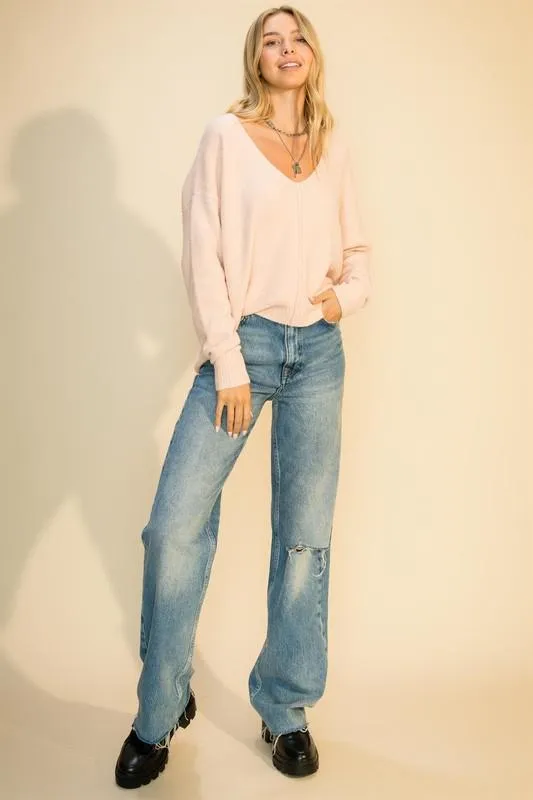 Cheyenne V Neck Sweater - Pale Pink