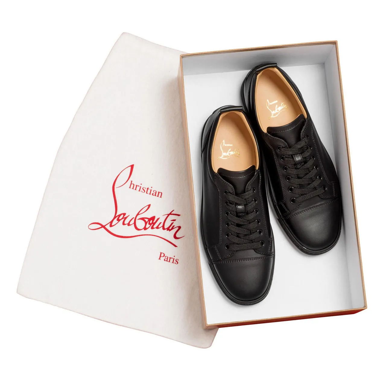 CHRISTIAN LOUBOUTIN Louis Junior Leather Trainers - Black