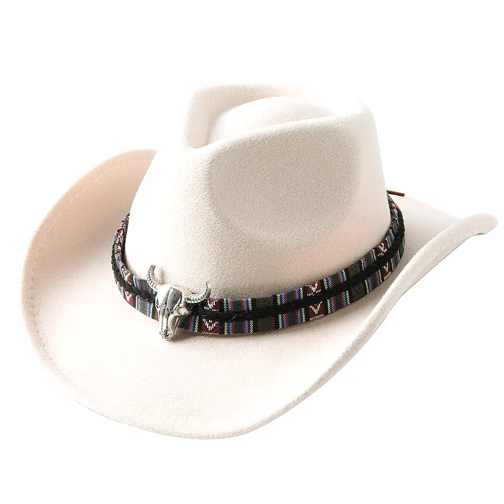 Cowboy hat cow head accessories cowboy hat monochrome felt hat men and women big brim outdoor hat knight hat