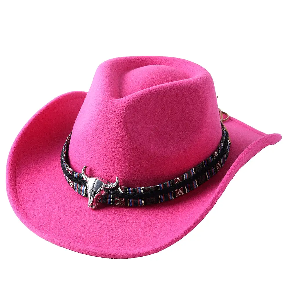 Cowboy hat cow head accessories cowboy hat monochrome felt hat men and women big brim outdoor hat knight hat