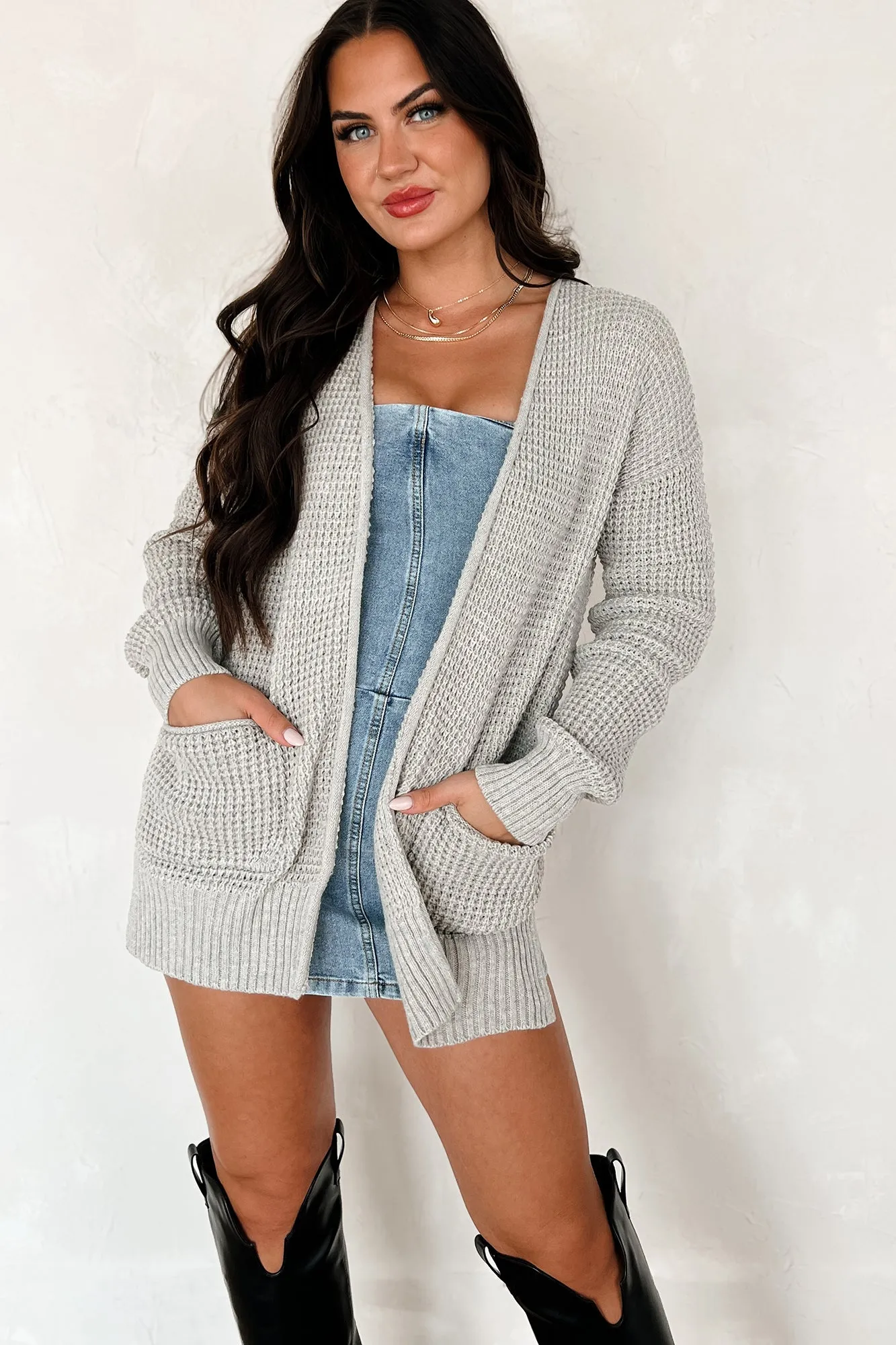 Cuddly Aesthetic Zenana Waffle Knit Cardigan (Heather Mocha)