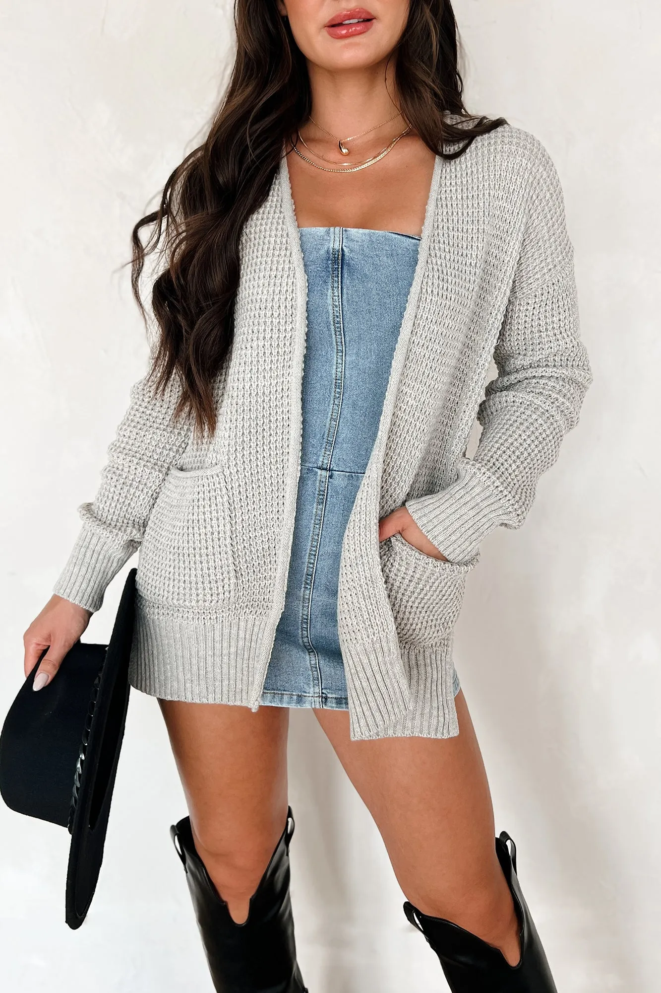 Cuddly Aesthetic Zenana Waffle Knit Cardigan (Heather Mocha)