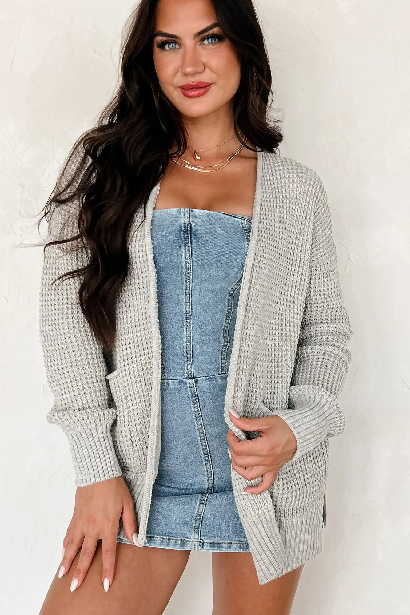 Cuddly Aesthetic Zenana Waffle Knit Cardigan (Heather Mocha)