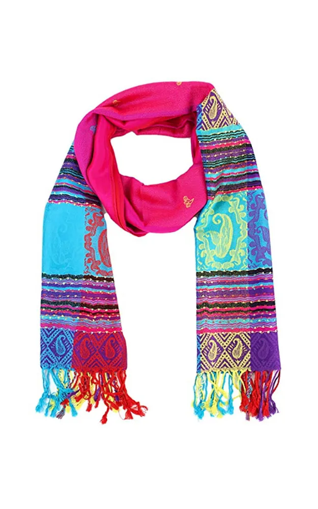 DBS056-3 Hot Pink Rainbow Colorful Pashmina Shawl Scarf