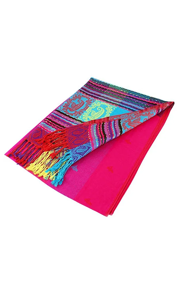 DBS056-3 Hot Pink Rainbow Colorful Pashmina Shawl Scarf