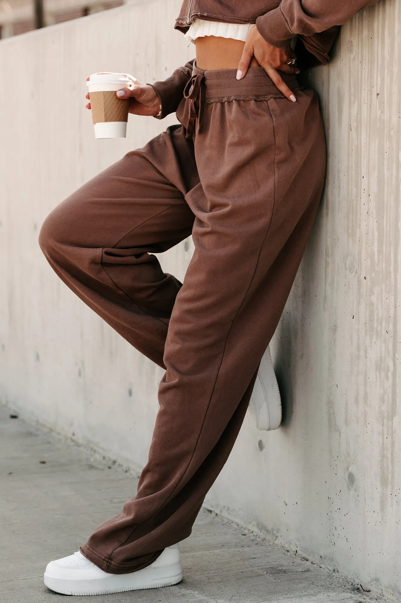 Easy To Imagine Crop Hoodie & Pants Set (Brown)