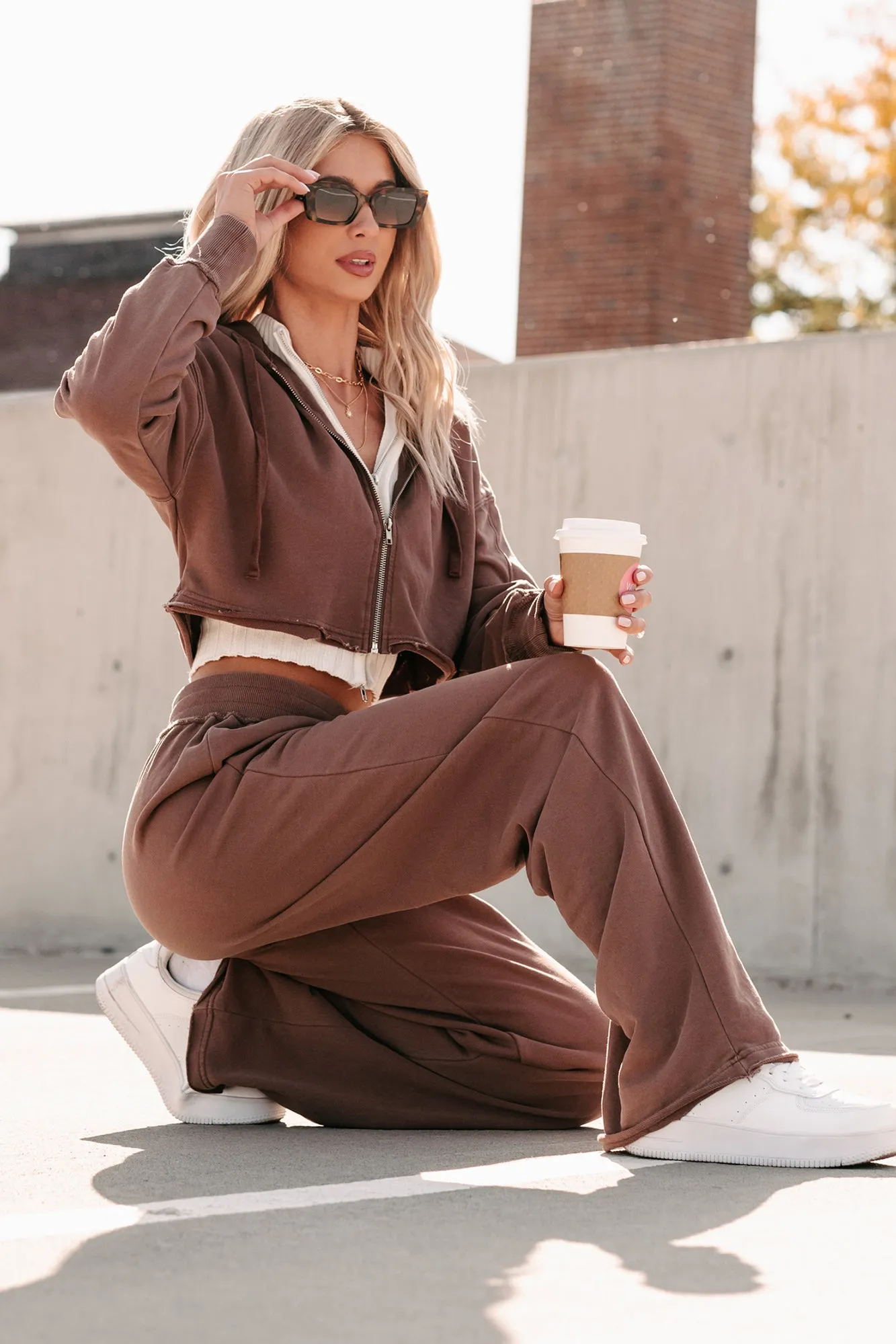 Easy To Imagine Crop Hoodie & Pants Set (Brown)