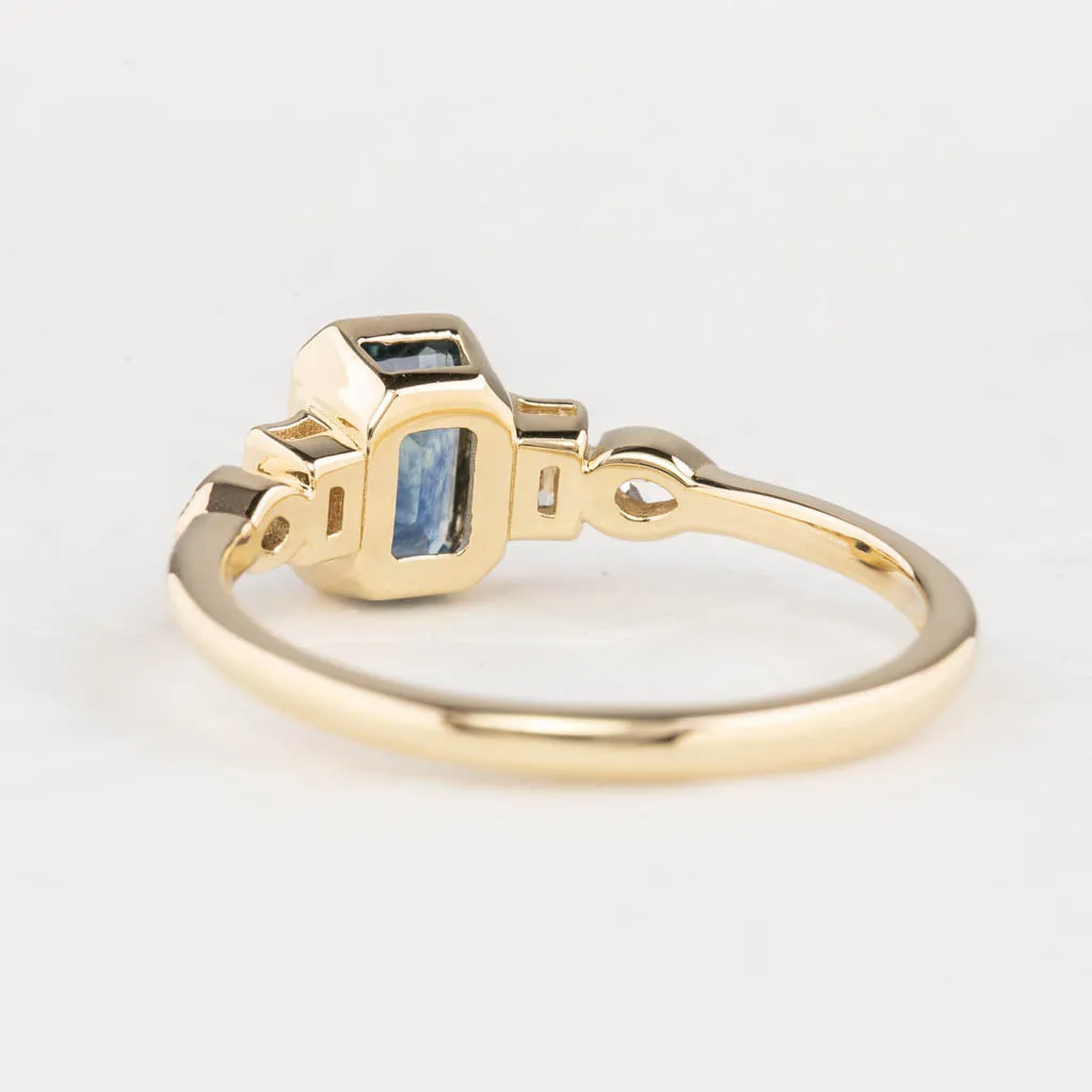 Edith Ring 1.03ct Deep Teal Blue Montana Sapphire, 14k Yellow Gold (One of a kind)