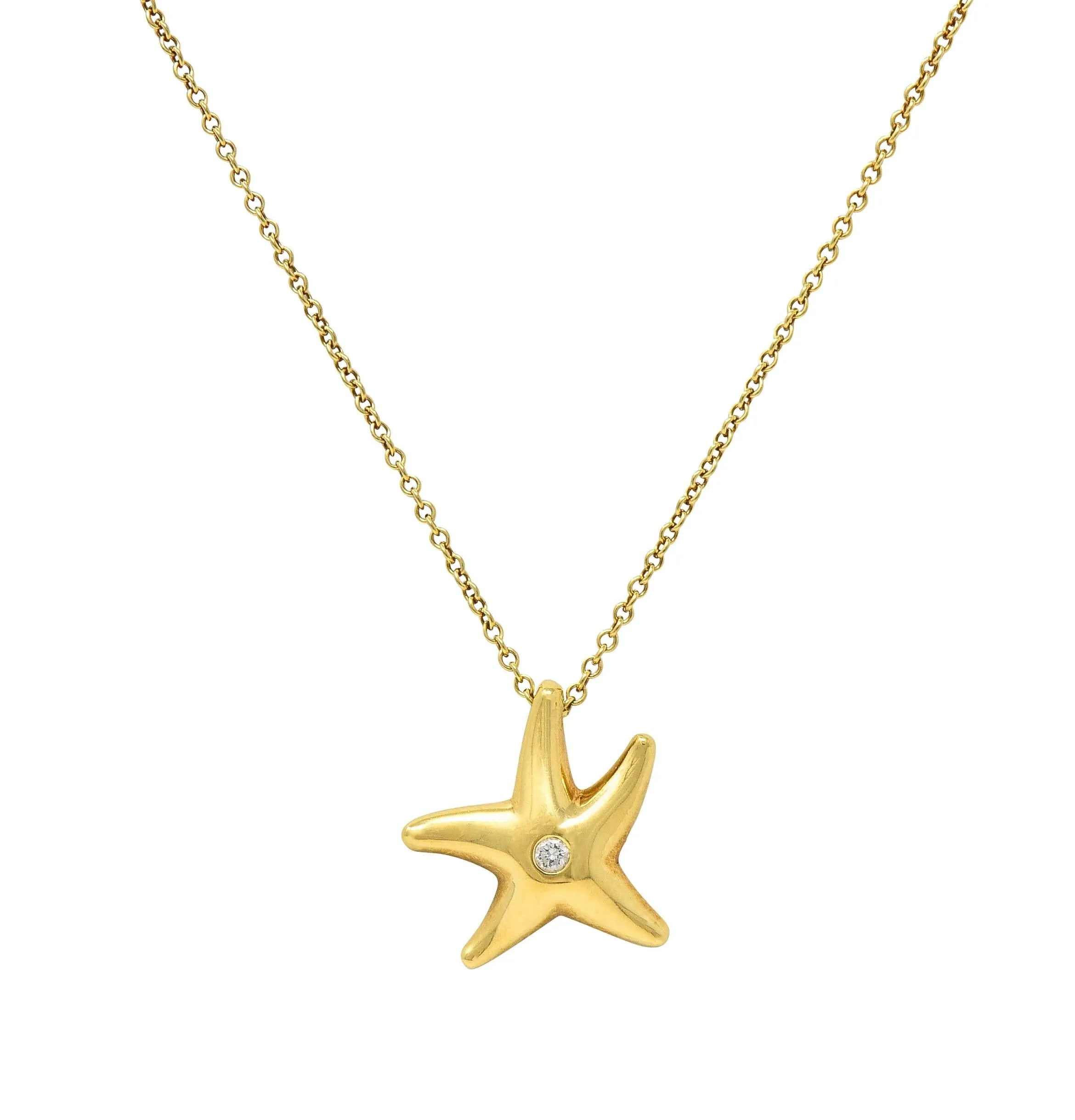 Elsa Peretti Tiffany & Co. 1990's 18 Karat Yellow Gold Vintage Starfish Pendant Necklace