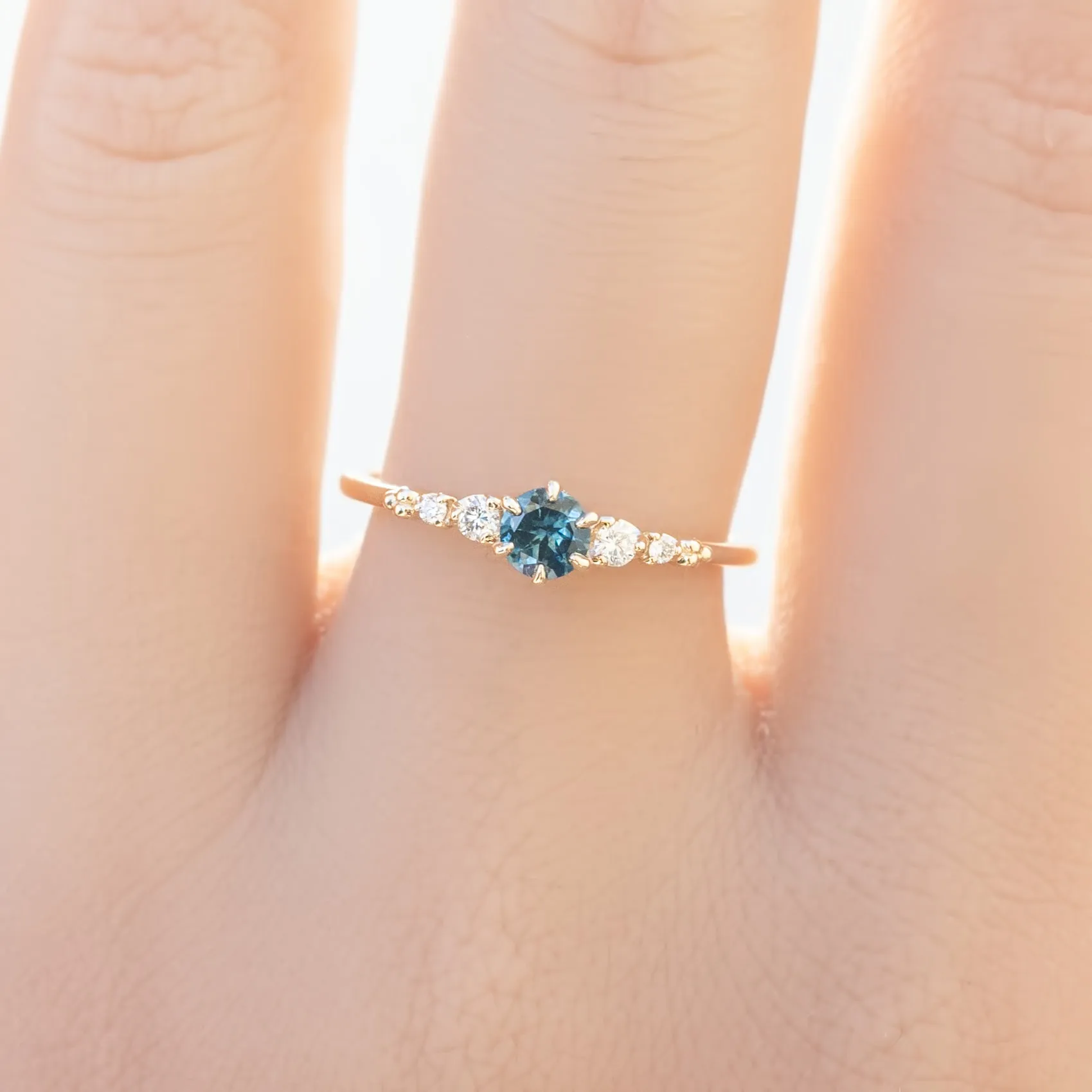 Estel Fleur Ring 4mm 0.30ct Teal Blue Green Montana Sapphire 14K Yellow Gold