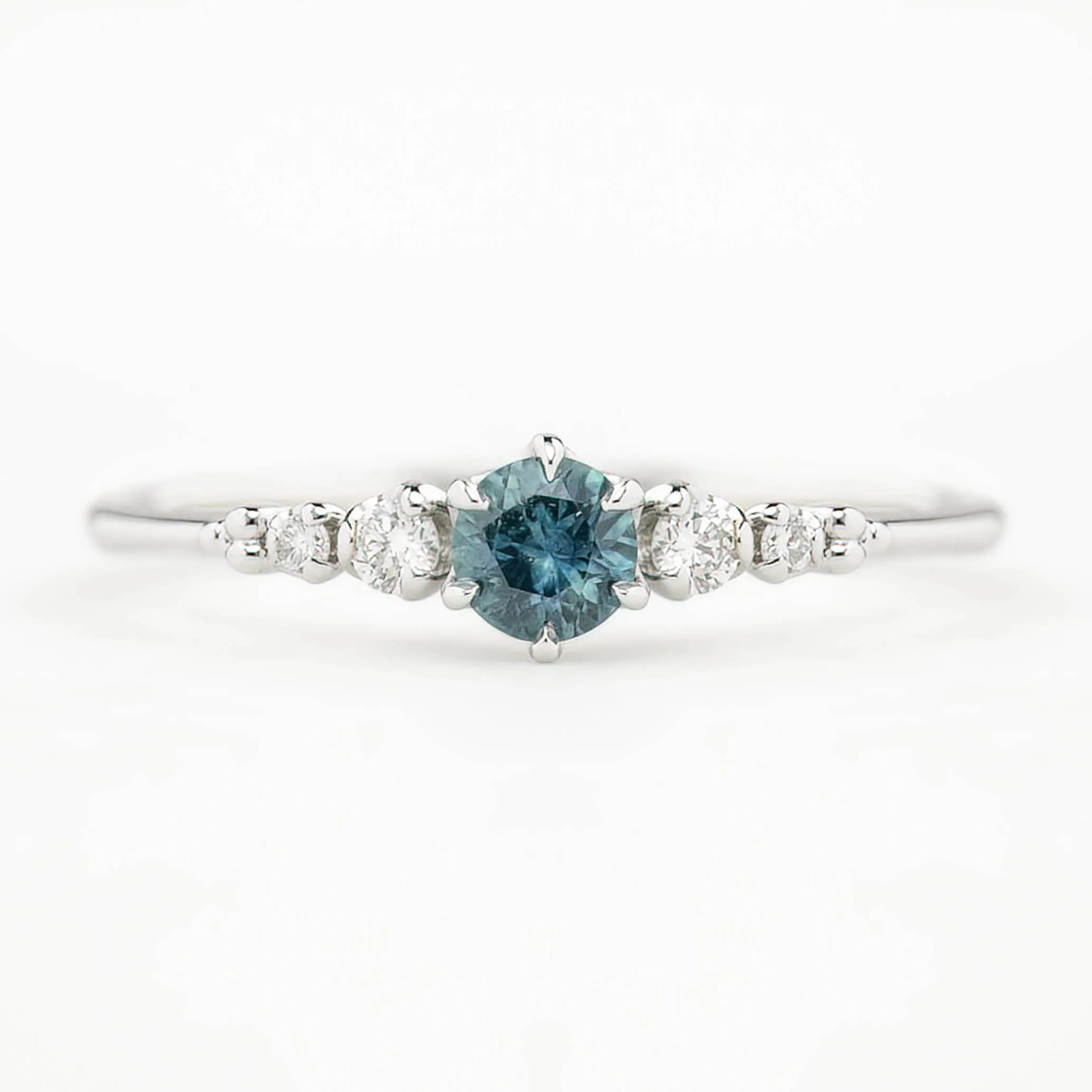 Estel Fleur Ring 4mm 0.30ct Teal Blue Montana Sapphire 14K White Gold