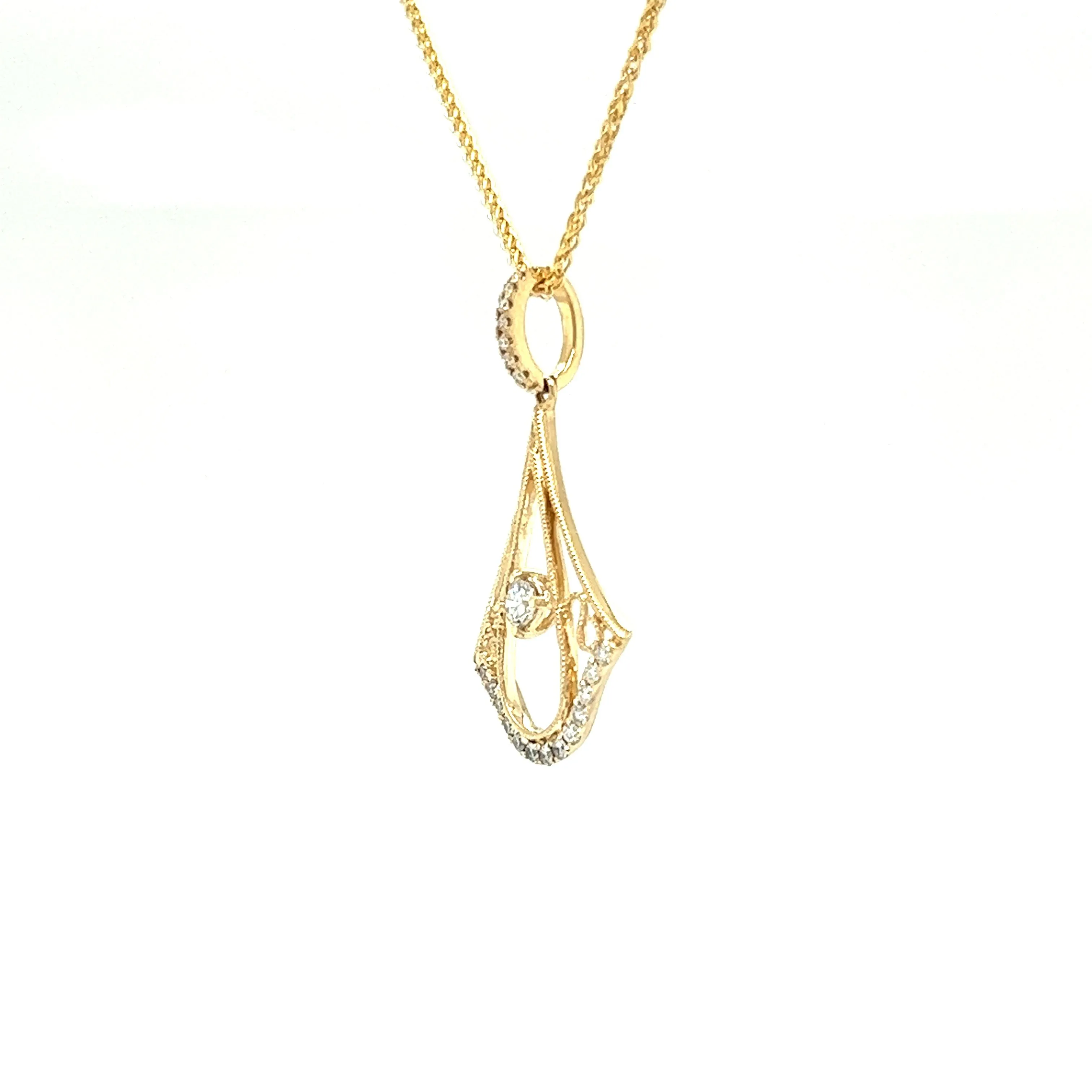 Fancy Pendulum Drop Pendant with 0.35ctw of Diamonds in 14K Yellow Gold