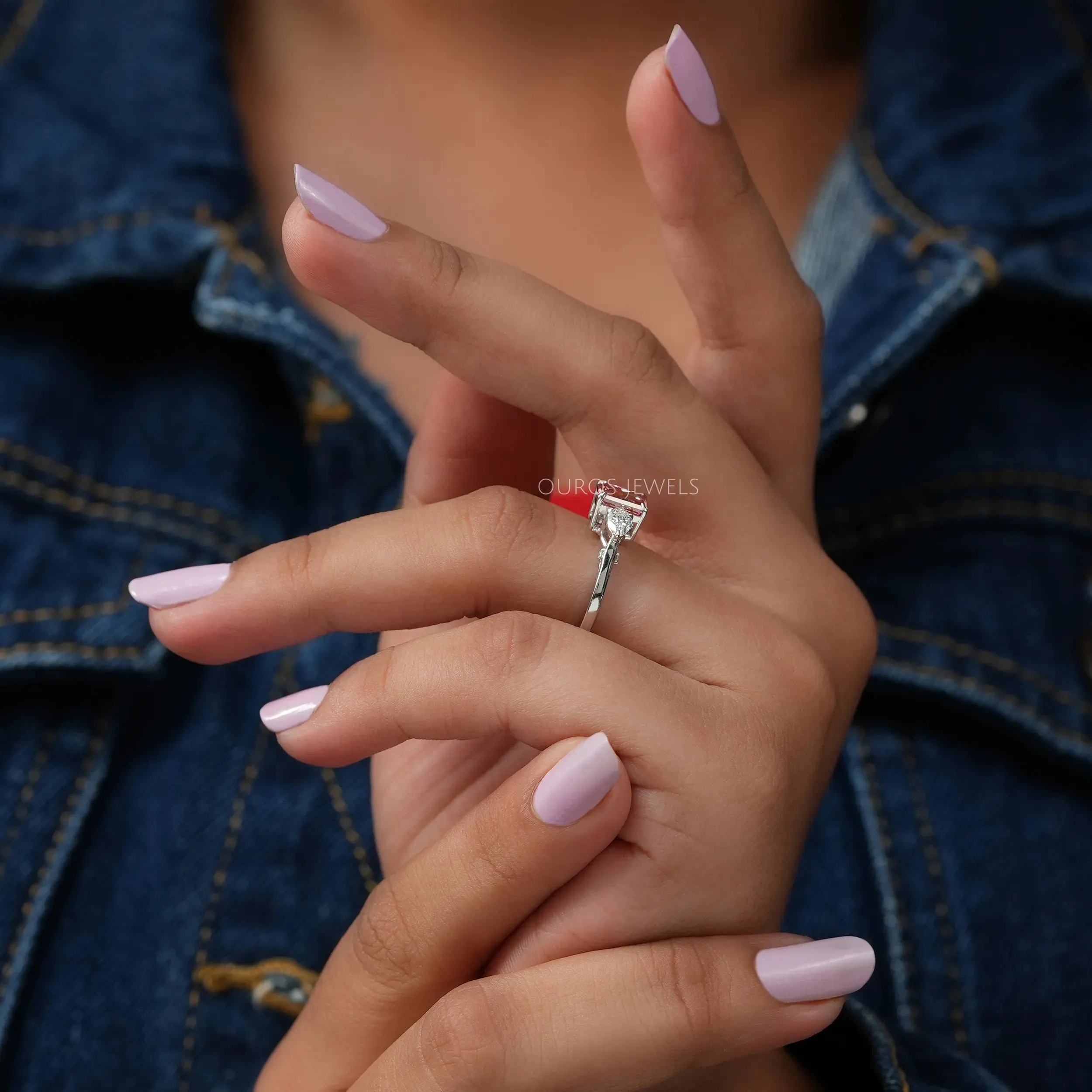 Fancy Radiant With Pear Cut Three Stone Ring